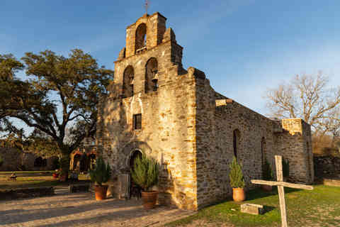 Exterior of the church at Mission Espada, building completed in 1756, at the San Antonio Missions National Park in San Antonio, Texas, USA.