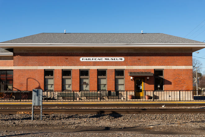 Exterior of the Union Depot Railroad Museum in Mendota, Illinois, USA.