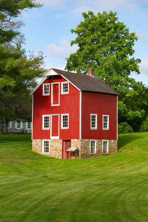Reading, Pennsylvania - United States - May 15th, 2026: Melcher's Grist Mill, built in 1888, at the Berks County Heritage Center in Reading, Pennsylvania, USA.
