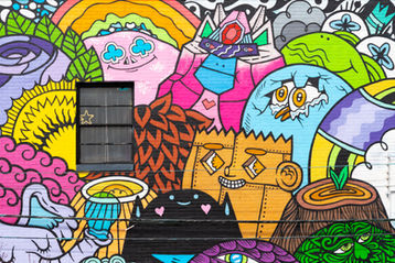 Mural by artist Rather Severe at the Lafayette Mural Alley in Columbus, Ohio, USA.