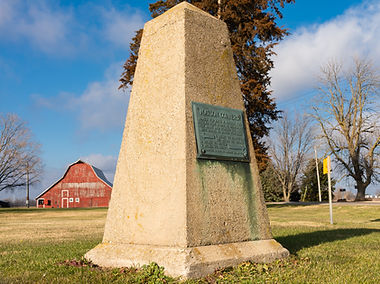 "Matson Corners", concrete marker on the side of road in rural Illinois.