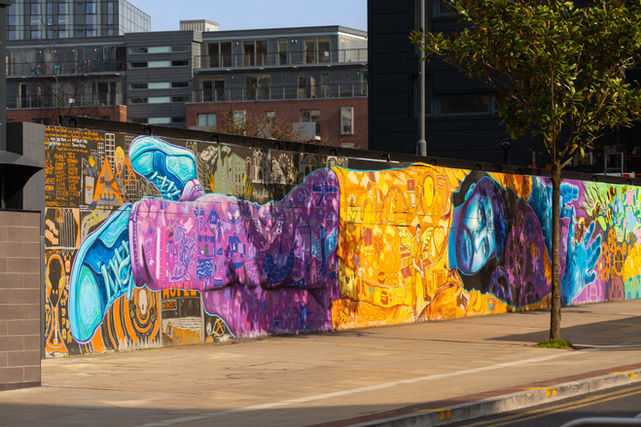 Mural created by artist Joel Bergner in Manchester, England.