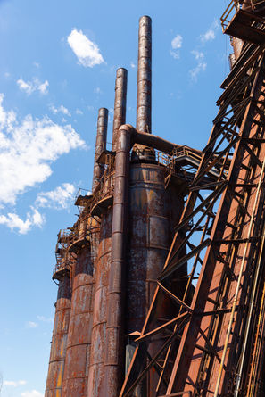 View from the Hoover-Mason Trestle at the historic abandoned Bethlehem Steel Plant in Bethlehem, Pennsylvania, USA.