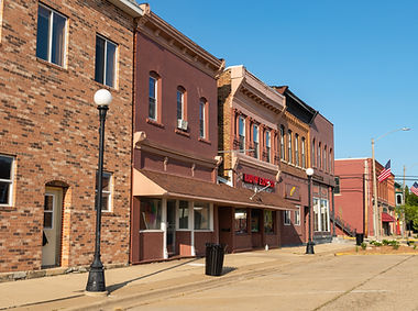 Old downtown storefronts in small Midwest town. Spring Valley, Illinois, USA.