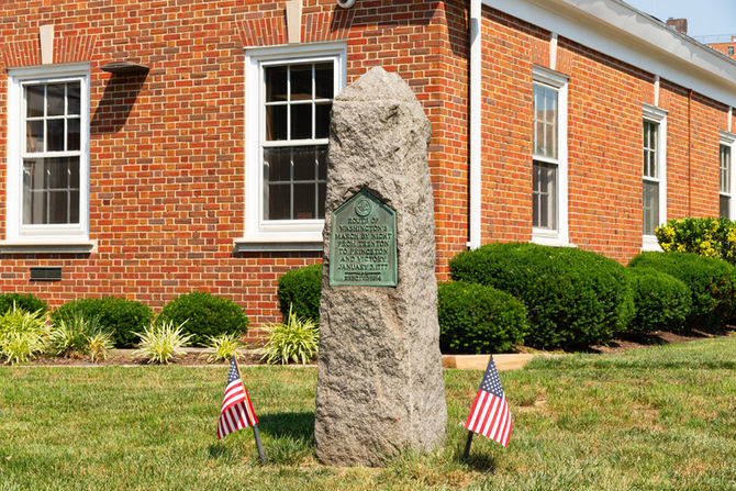 The Historic Washington Route Obelisk, installed in 1914 by the New Jersey Sons of the Revolution, marking George Washington's route from Trenton to Princeton.
