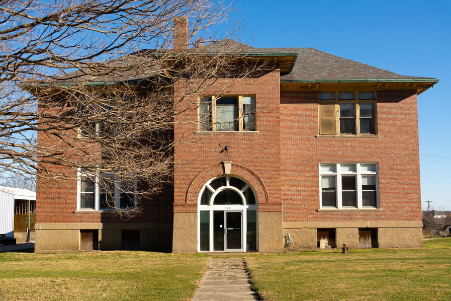 Old brick building in rural Midwest town.  Putnam, Illinois, USA