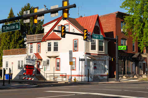 Pottstown, Pennsylvania - United States - April 27th, 2026: Exterior of downtown building and storefront on High Street in Pottstown, Pennsylvania, USA. *FOR EDITORIAL USE ONLY