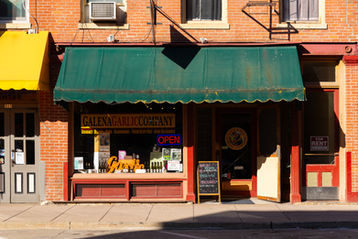 Exterior of downtown building and storefront in Galena, Illinois, USA.