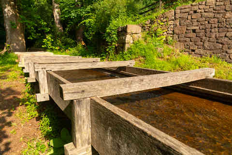 Flume leading water from French Creek to the water wheel at Hopewell Furnace National Historic Site in Elverson, Pennsylvania, USA.