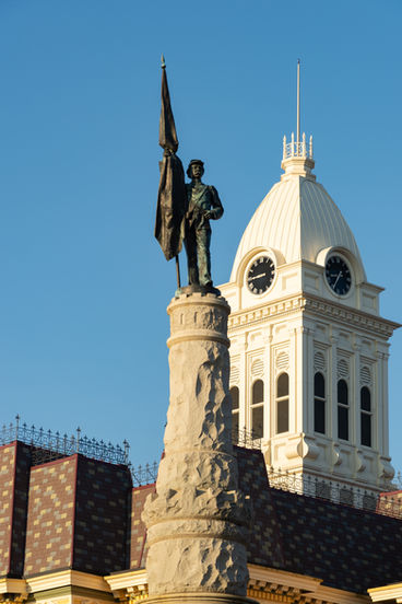 The Randolph County Soldiers and Sailors Monument, dedicated in 1892, in downtown Winchester, Indiana, USA.