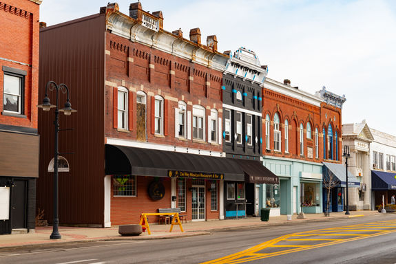 Exterior of downtown building in Montpelier, Ohio, USA.