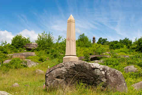 Gettysburg, Pennsylvania - United States - June 15th, 2026: The 4th Maine Volunteer Infantry Regiment Monument at Gettysburg National Military Park in Gettysburg, Pennsylvania, USA.