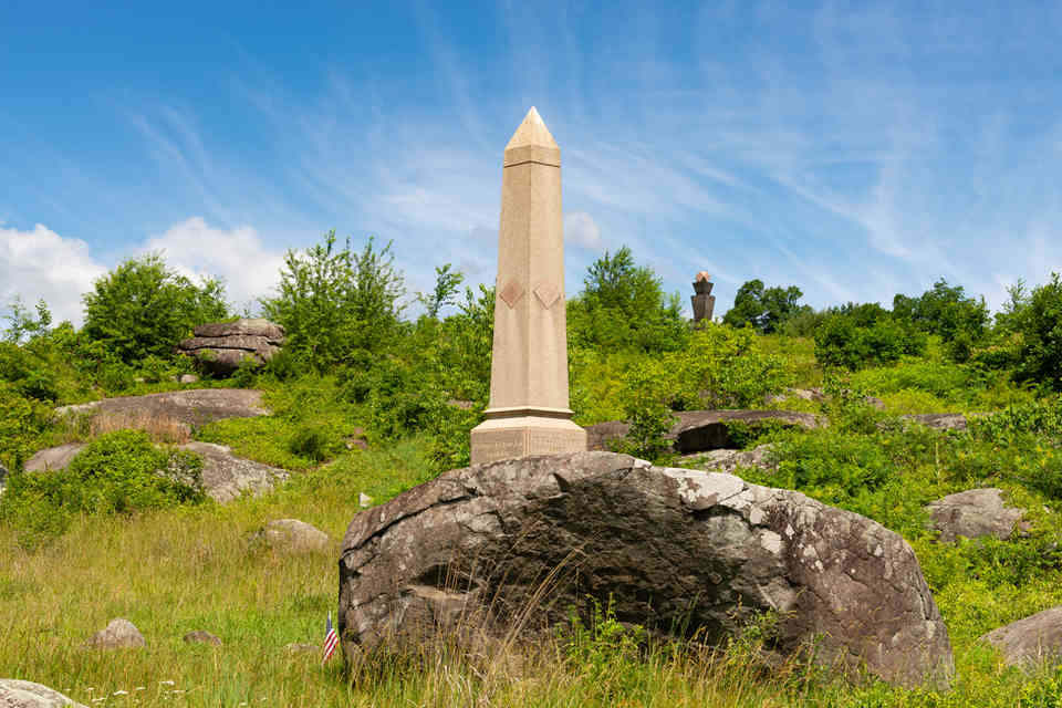 Gettysburg, Pennsylvania - United States - June 15th, 2026: The 4th Maine Volunteer Infantry Regiment Monument at Gettysburg National Military Park in Gettysburg, Pennsylvania, USA.