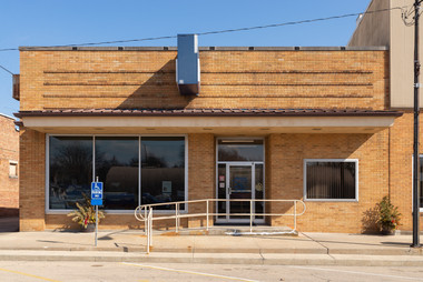 Downtown building and storefront in Tonica, Illinois, USA.