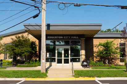 Exterior of the Edgerton City Hall in Edgerton, Wisconsin, USA.