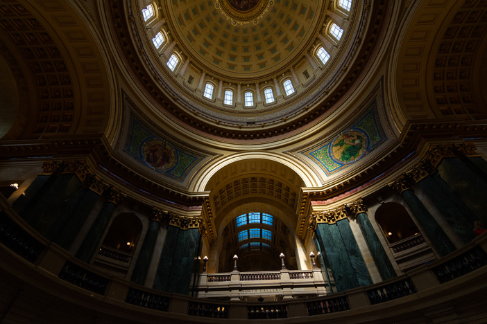 Light entering the rotunda in the Wisconsin State Capitol Building. Madison, Wisconsin, USA
