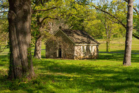 Stone one-room schoolhouse, built in the early 1800's, at Valley Forge National Historical Park in King of Prussia, Pennsylvania, USA.