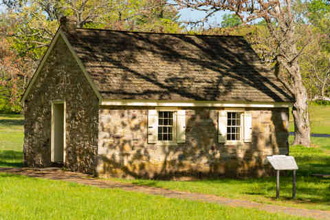 Stone one-room schoolhouse, built in the early 1800's, at Valley Forge National Historical Park in King of Prussia, Pennsylvania, USA.
