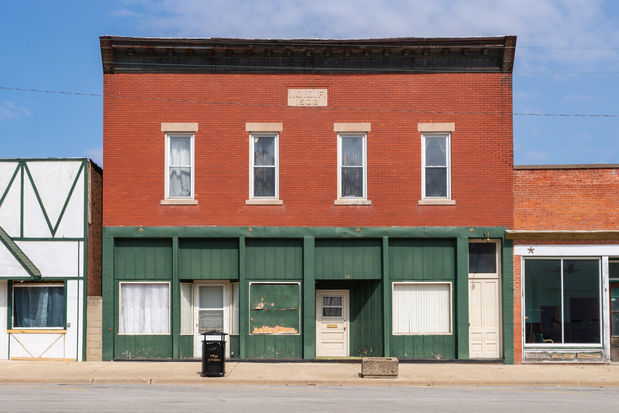 Downtown building and storefront in Tiskilwa, Illinois, USA.