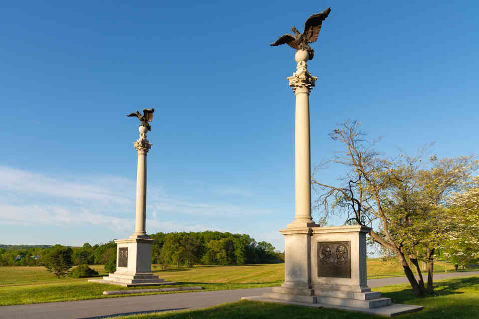 King of Prussia, Pennsylvania - United States - May 1st, 2026: The Pennsylvania Columns at Valley Forge National Historical Park in Pennsylvania, USA.
