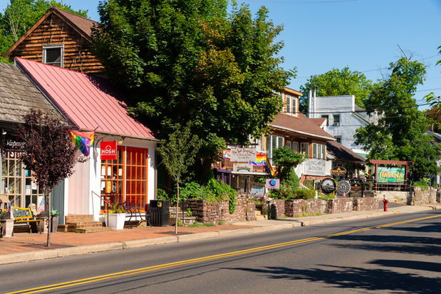 Downtown buildings and storefronts in New Hope, Pennsylvania, USA.