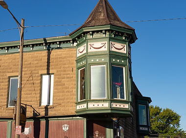 Old brick building and storefront in Ladd, Illinois.