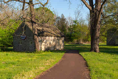 Walking path at Valley Forge National Historical Park on a beautiful Spring morning in King of Prussia, Pennsylvania, USA.