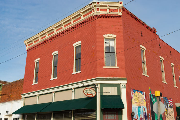 Downtown building and storefront in Toulon, Illinois, USA.