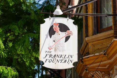 Philadelphia, Pennsylvania - United States - May 28th, 2026: Exterior of The Franklin Fountain ice cream parlor, open since 2004, in Philadelphia, Pennsylvania, USA. *FOR EDITORIAL USE ONLY