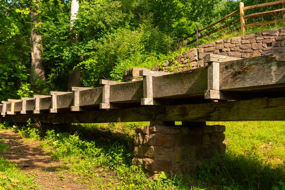 Flume leading water from French Creek to the water wheel at Hopewell Furnace National Historic Site in Elverson, Pennsylvania, USA.