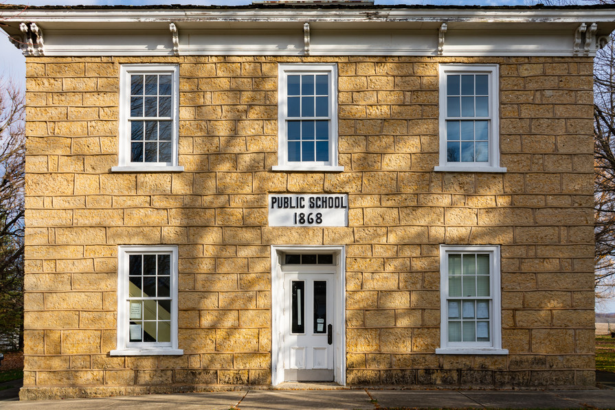 Old schoolhouse in small Midwest town.  Adeline, Illinois, USA  #AdelineIllinois #OldSchoolhouse #IllinoisSchoolhouse #TravelIllinois #OldBuilding