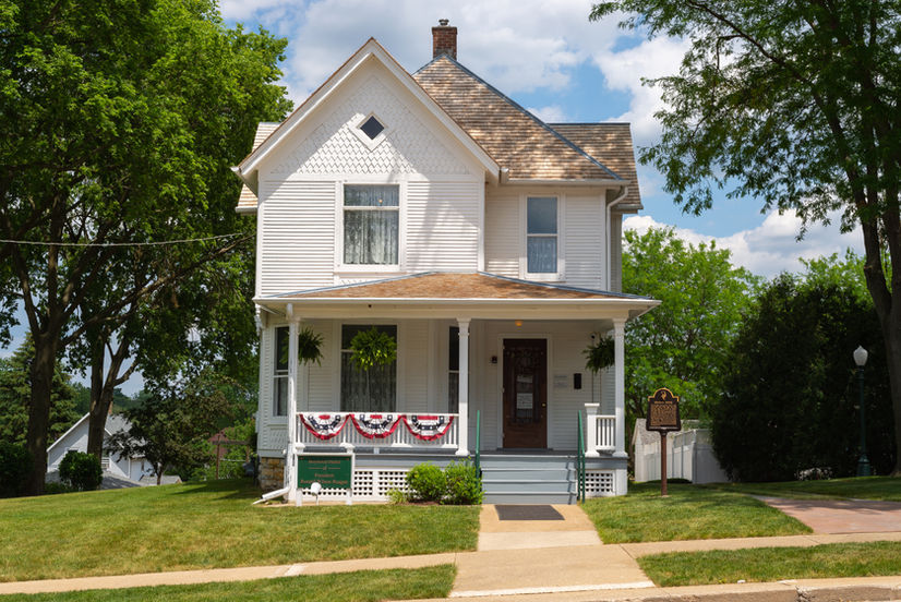 The historic Ronald Reagan childhood home on a beautiful sunny afternoon.  Dixon, Illinois.