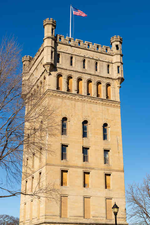 Lyons, Illinois - United States - January 12th, 2026: Exterior of the historic Hofmann Tower, built in 1908, in Lyons, Illinois, USA.