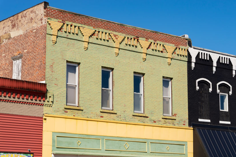 Exterior of downtown building in Farmer City, Illinois, USA.