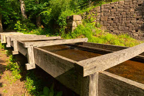 Flume leading water from French Creek to the water wheel at Hopewell Furnace National Historic Site in Elverson, Pennsylvania, USA.