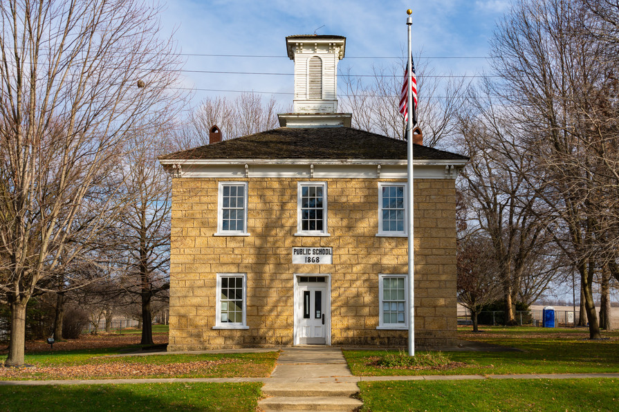 Old schoolhouse in small Midwest town.  Adeline, Illinois, USA  #AdelineIllinois #OldSchoolhouse #IllinoisSchoolhouse #TravelIllinois #OldBuilding