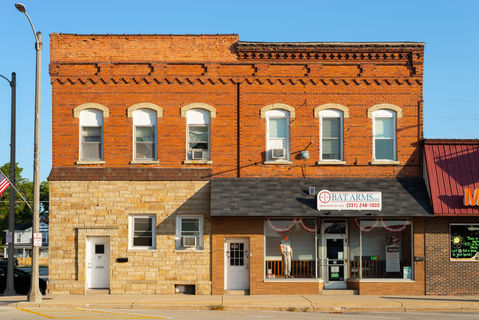 Plano, Illinois - United States - September 18th, 2021:  Old downtown building in the morning light.