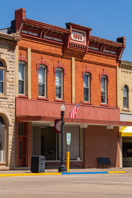 Old brick buildings in small Midwest town.  Baraboo, Wisconsin, USA