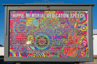 The Hippie Memorial by artist Bob Moomaw in downtown Arcola, Illinois.