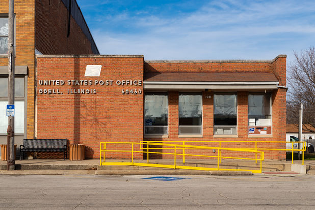 Exterior of the US Post Office in downtown Odell, Illinois, USA.