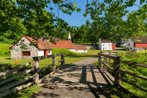 Landscape and buildings at Hopewell Furnace National Historic Site in Elverson, Pennsylvania, USA.