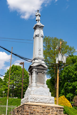 The Carbon County Soldiers and Sailors Memorial, dedicated in 1886, on a beautiful spring afternoon in Jim Thorpe, Pennsylvania, USA.