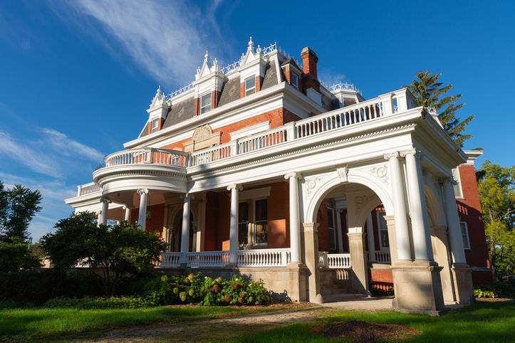 The Ellwood House Museum on a beautiful Autumn morning in DeKalb, Illinois, USA.