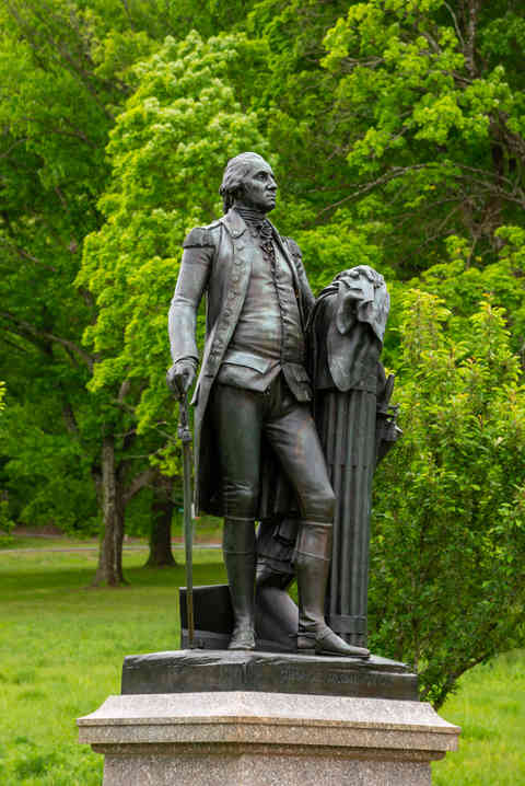 King of Prussia, Pennsylvania - United States - May 15th, 2026: The Washington Statue, cast bronze copy of a marble statue by French sculptor Jean-Antoine Houdon at Valley Forge National Historical Park in King of Prussia, Pennsylvania, USA.