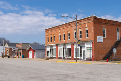 Downtown building and storefront in Tiskilwa, Illinois, USA.