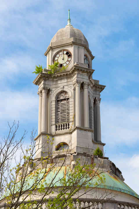 The abandoned Germantown Town Hall, completed in 1926, in the Germantown neighborhood of Philadelphia, Pennsylvania, USA.