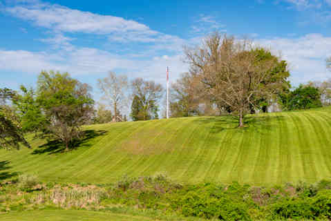 The historic Brandywine Battlefield Park grounds on a sunny Spring morning in Chadds Ford, Pennsylvania, USA.