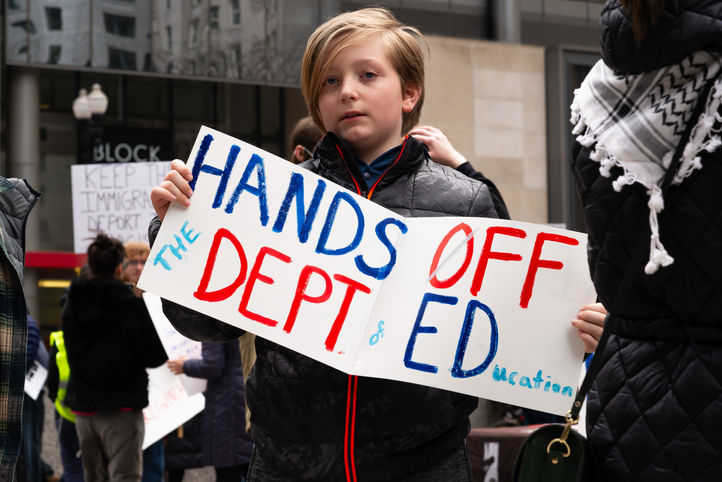The "Hands Off" protest in downtown Chicago, Illinois, USA.