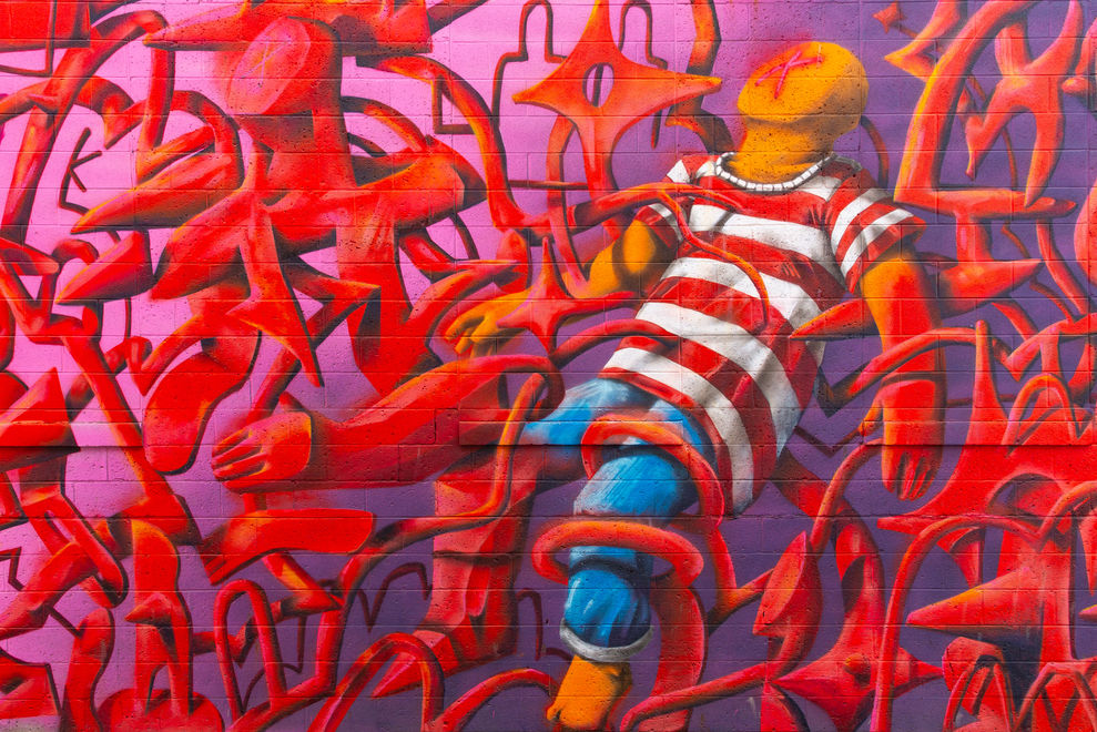 Mural by artist Daniel Rona at the Lafayette Mural Alley in Columbus, Ohio, USA.