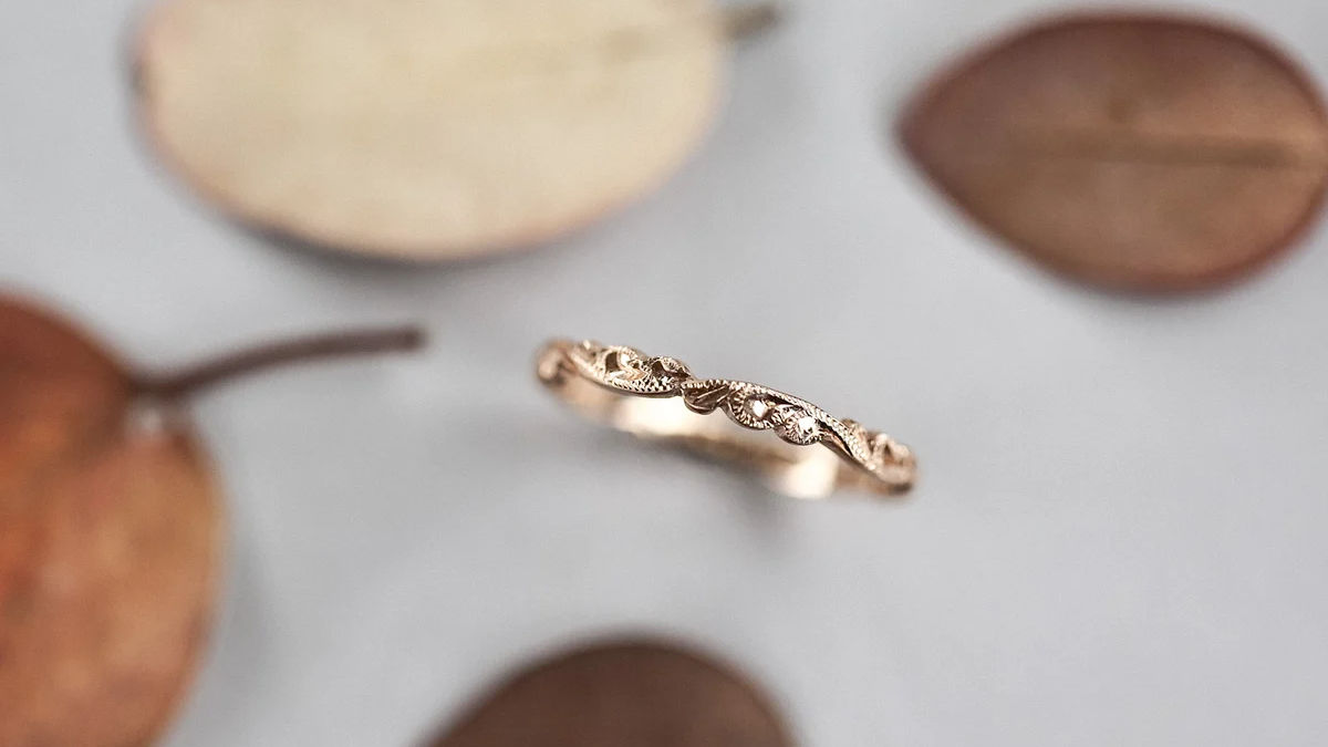 18ct Rose Gold 2mm Floral Carved Ring